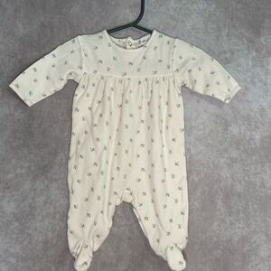 Ralph Lauren Romper Baby Girl 0-3 Months Off-white Floral Print Ribbed Flawed